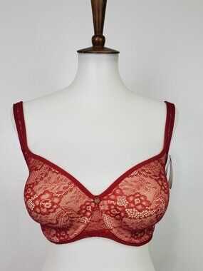 Essential Bodywear Red Tan Lace UnderwireAbbie 7111 Bra NEW NWT Size 32F